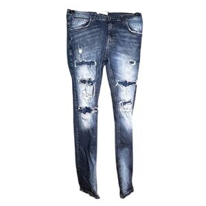 Thread Theory Distressed Skinny Jeans Men’s 34x32 Dark Wash Stretch Denim